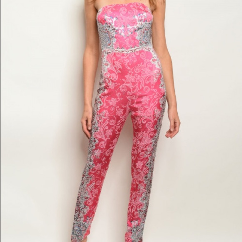 NWT PINK STONE ACCENT PAISLEY JUMPSUIT JUNIOR